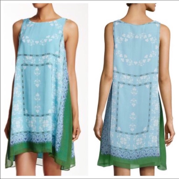Max Studio Dresses & Skirts - Max Studio Scarf Print Trapeze Dress Blue Green XS